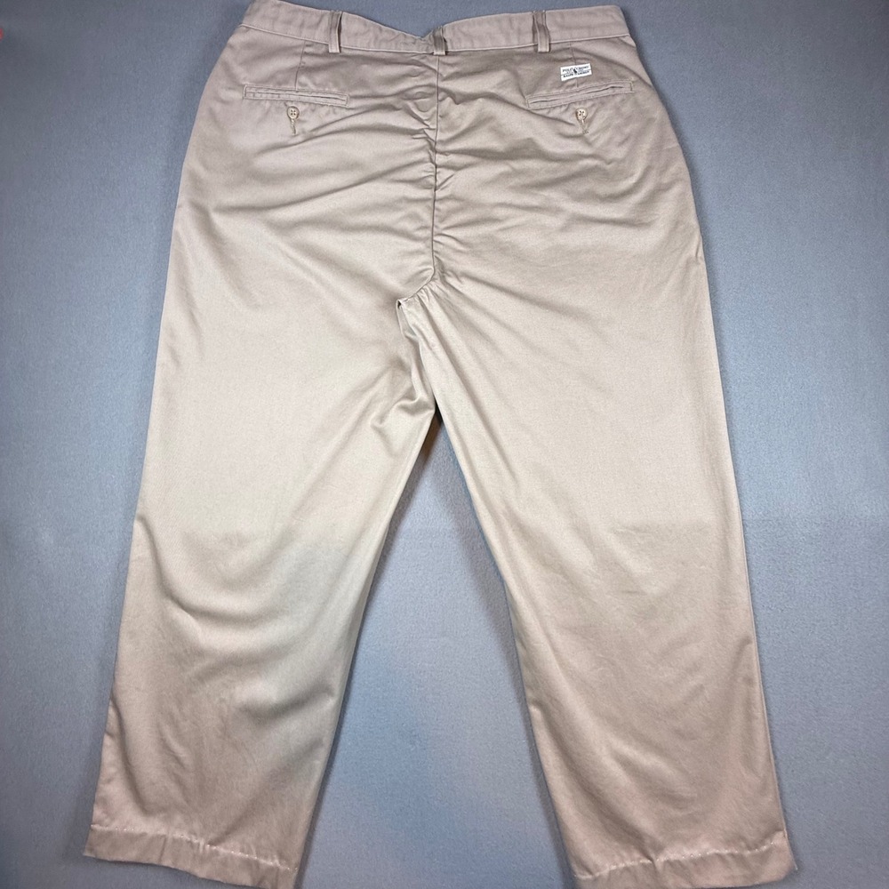 VTG Polo Ralph Lauren Mens Chino Pants Pleated 38x26 Tan Khaki 100% Cotton - Picture 2 of 8